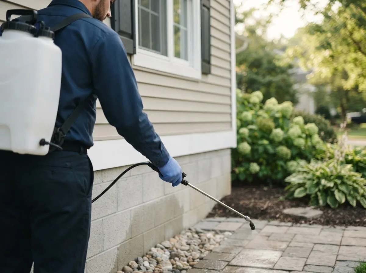 Pest control technician inspecting a home in Redgranite, WI